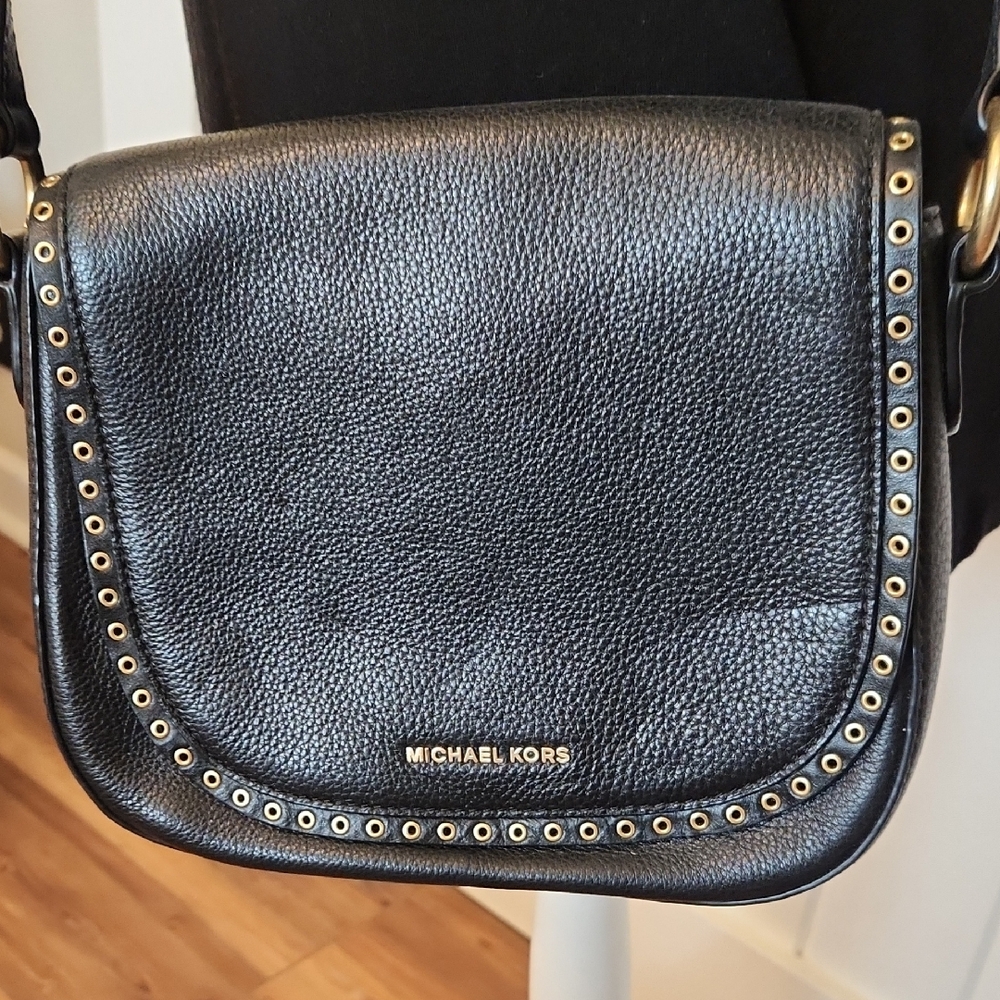 Michael Kors Black Crossbody Bag with Gold Accents